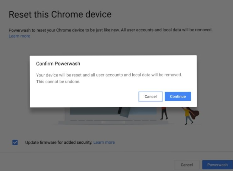Steps to factory reset chromebook