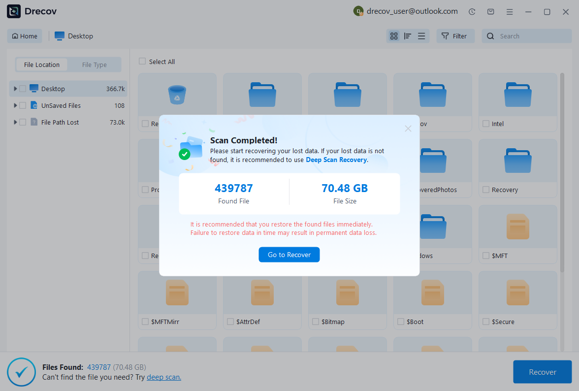 Desktop data recovery step 2