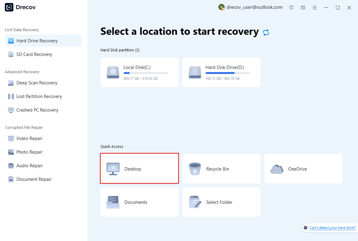 desktop data recovery step 1