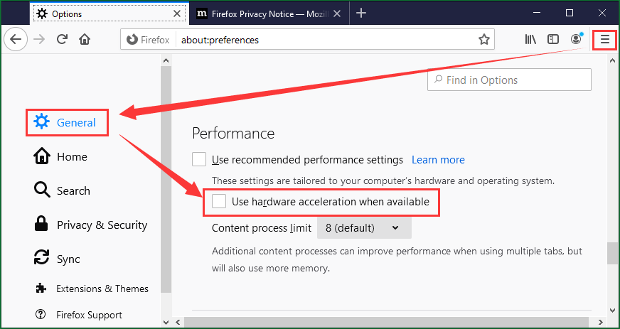firefox disable hardware acceleration