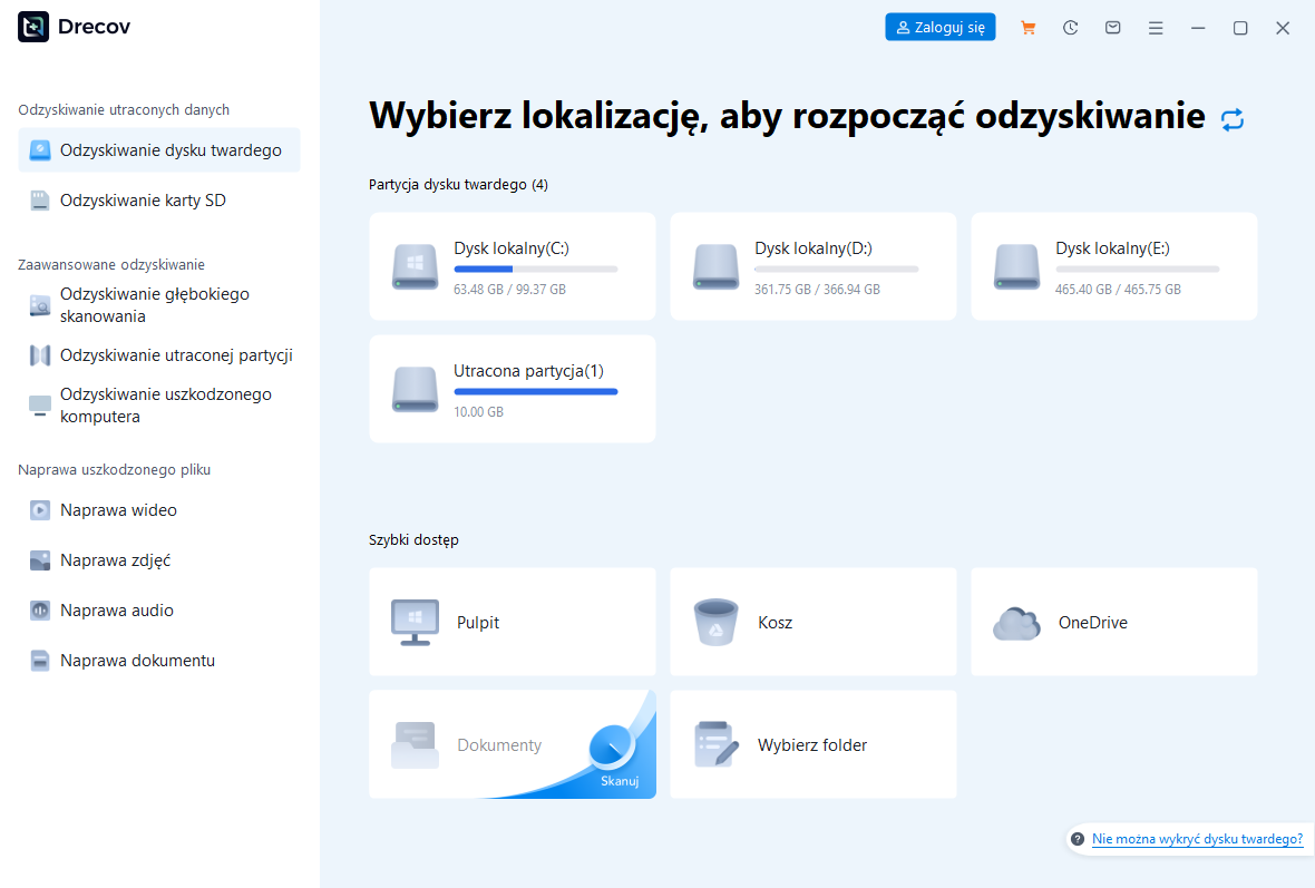 odzyskiwanie dysku twardego