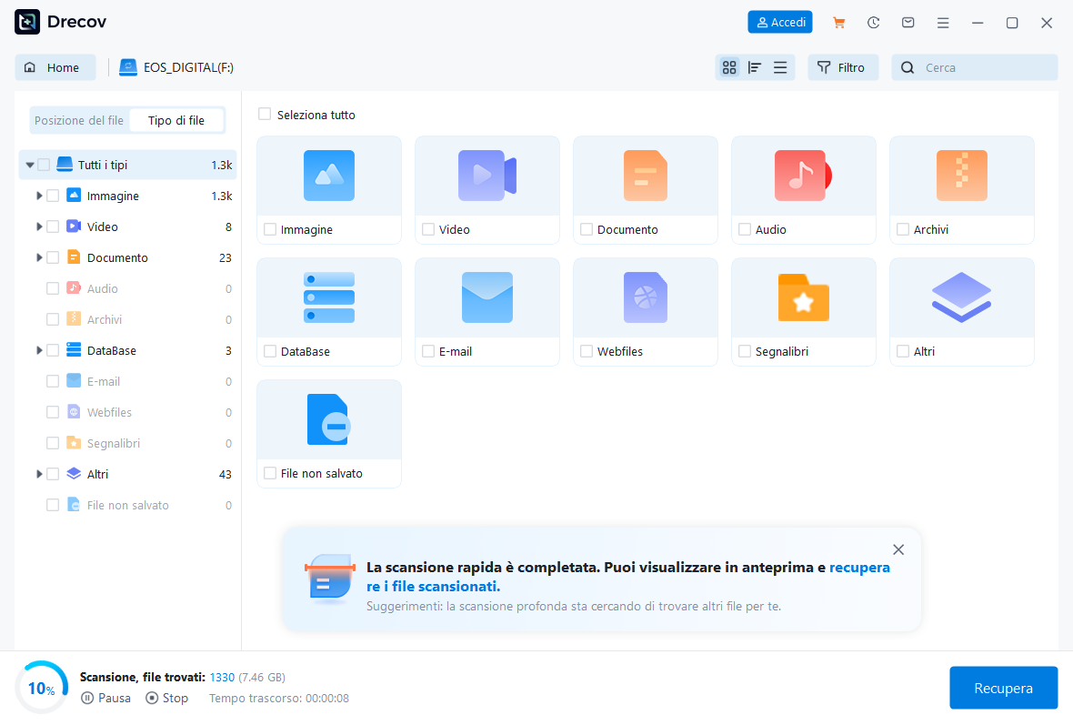 recupero dati da sd card