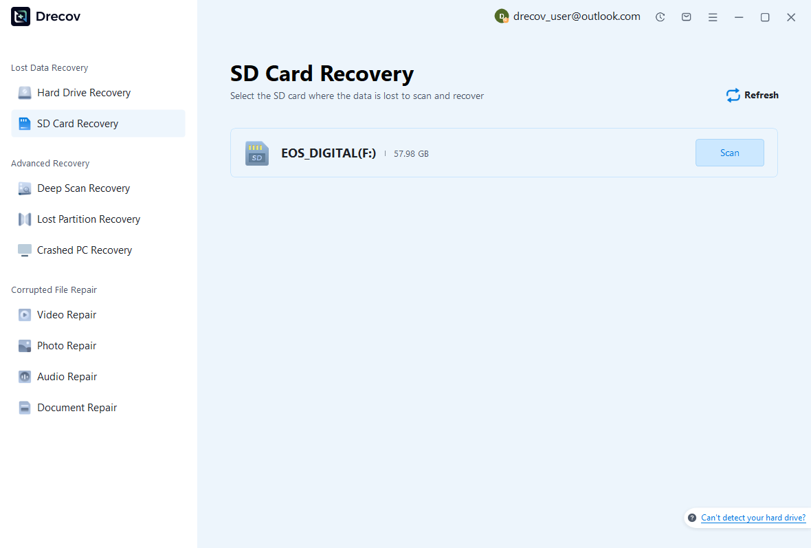 hard recovery software select accessible storage in PandaOffice Drecov
