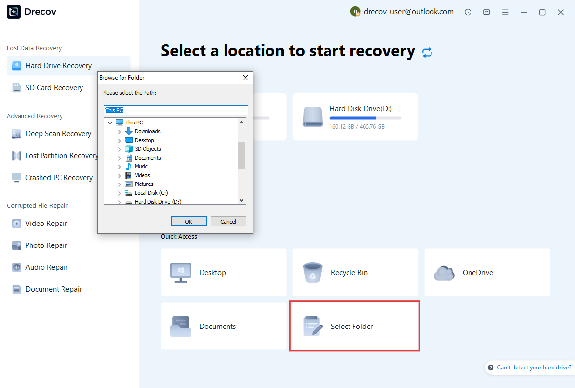 select fold recovery step 1