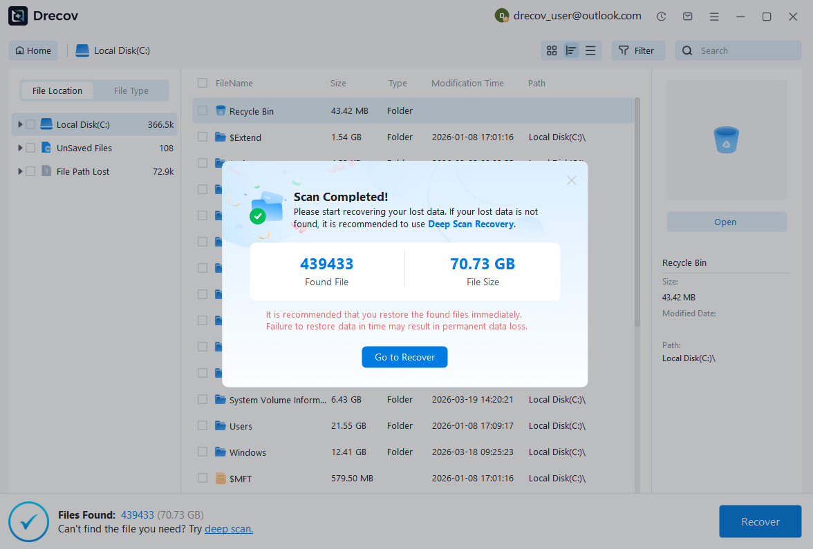 select fold recovery step 2