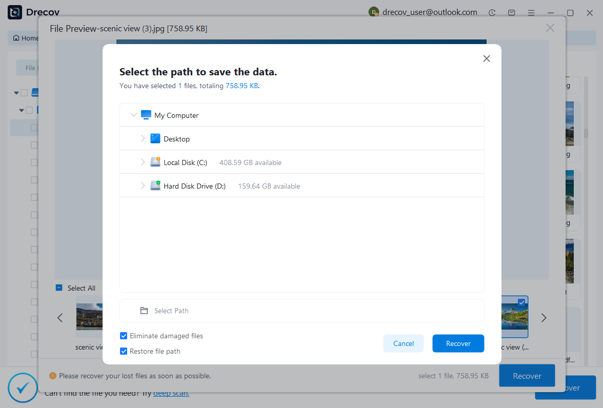 select fold recovery step 6