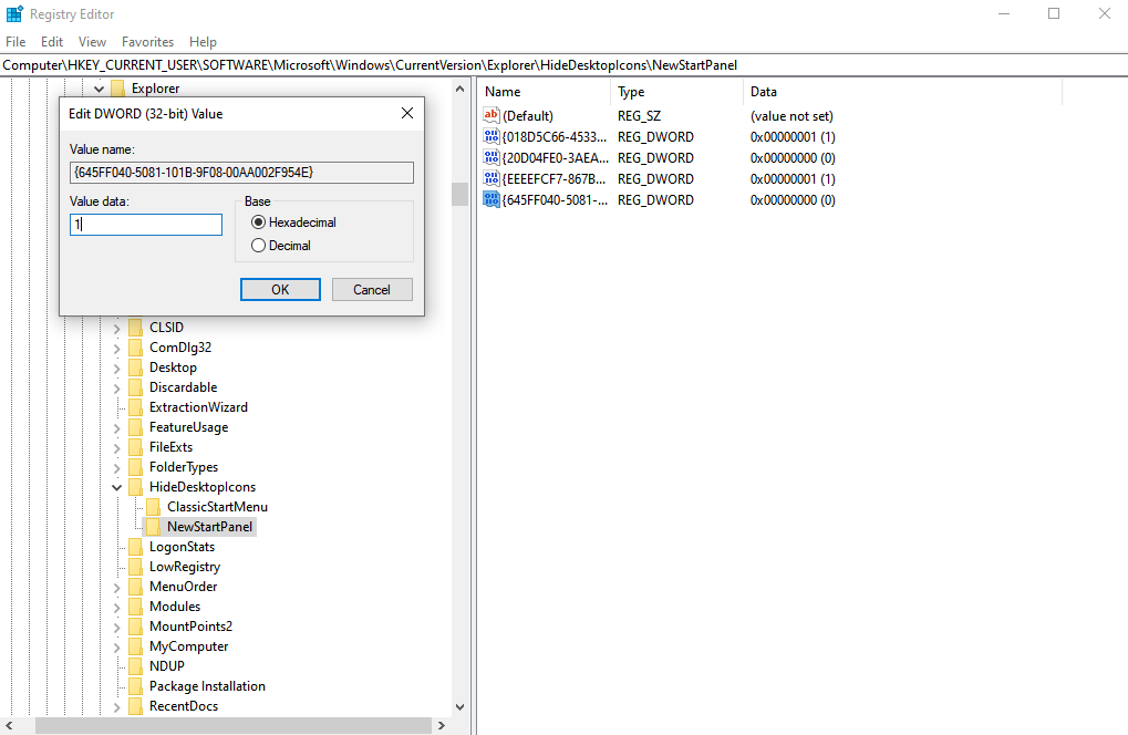 step to hide recycle bin desktop