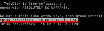Select the correct physical disk in TestDisk