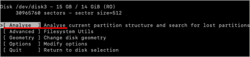 Analyse a disk for lost partitions in TestDisk