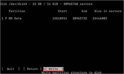 Review the partition structure before using Write in TestDisk