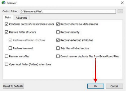 Choose a separate output folder and start R-Studio recovery