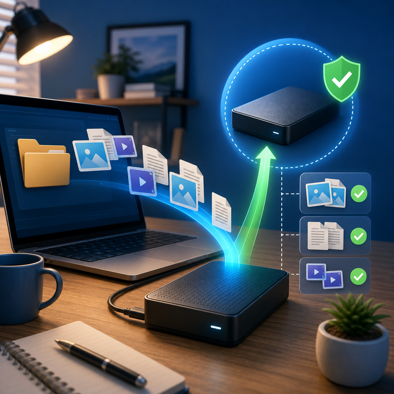 external hard drive for file backup planning illustration