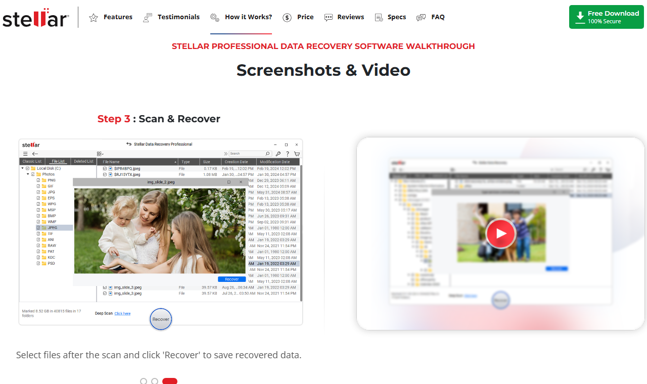 Stellar Data Recovery Step 3 scan and recover screenshot