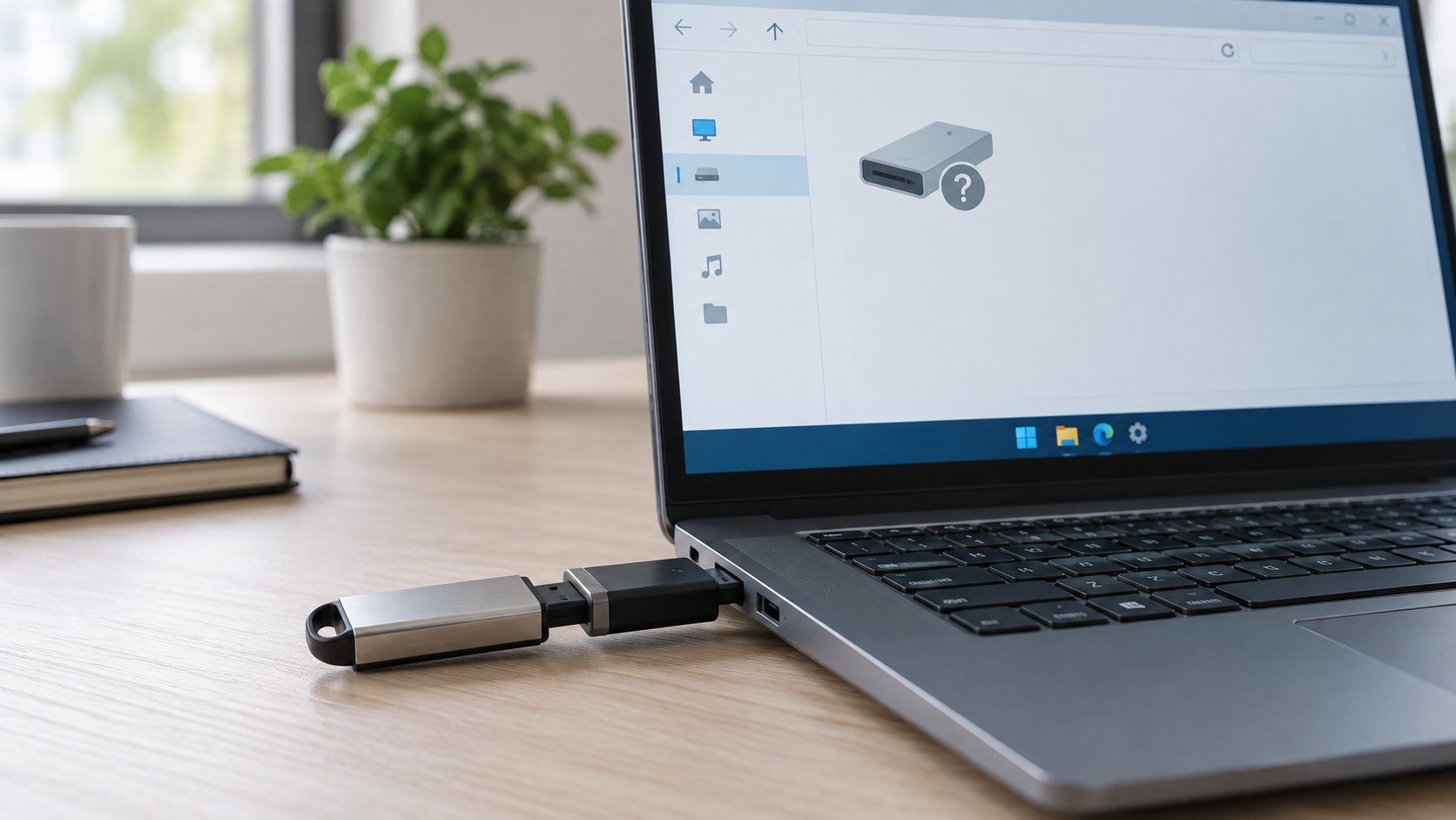 USB drive says please insert a disk safety illustration